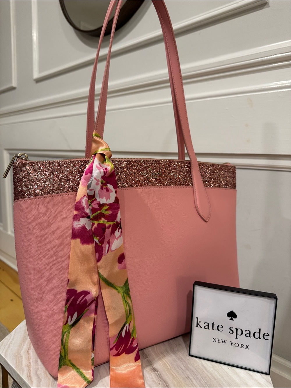 Kate Spade New York Bag Flash Glitter Pink Large Glitter-Trim Tote